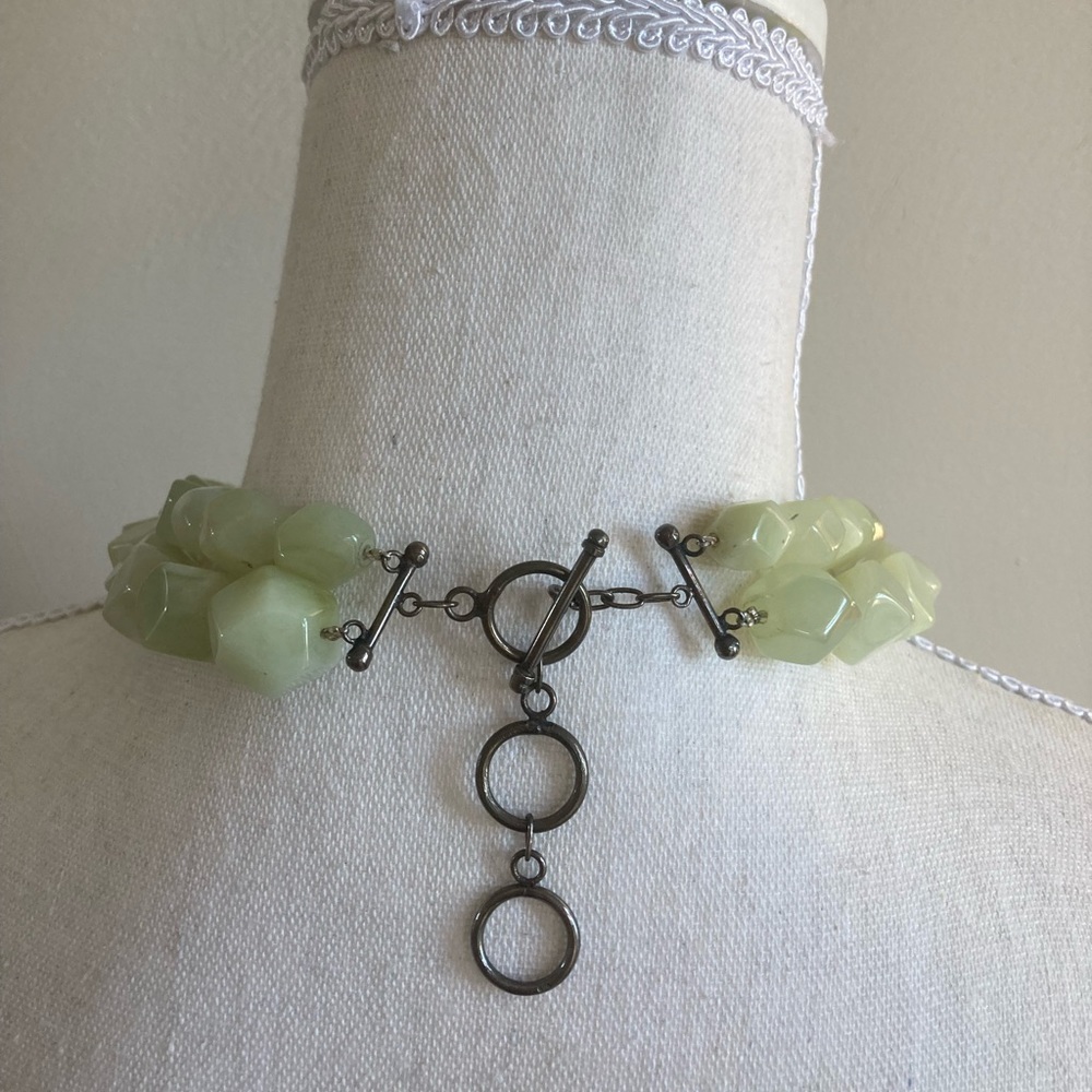 Light Green Chalcedony 2 Strand Chunky Faceted Beaded Necklace, Adjustable - Picture 3 of 4